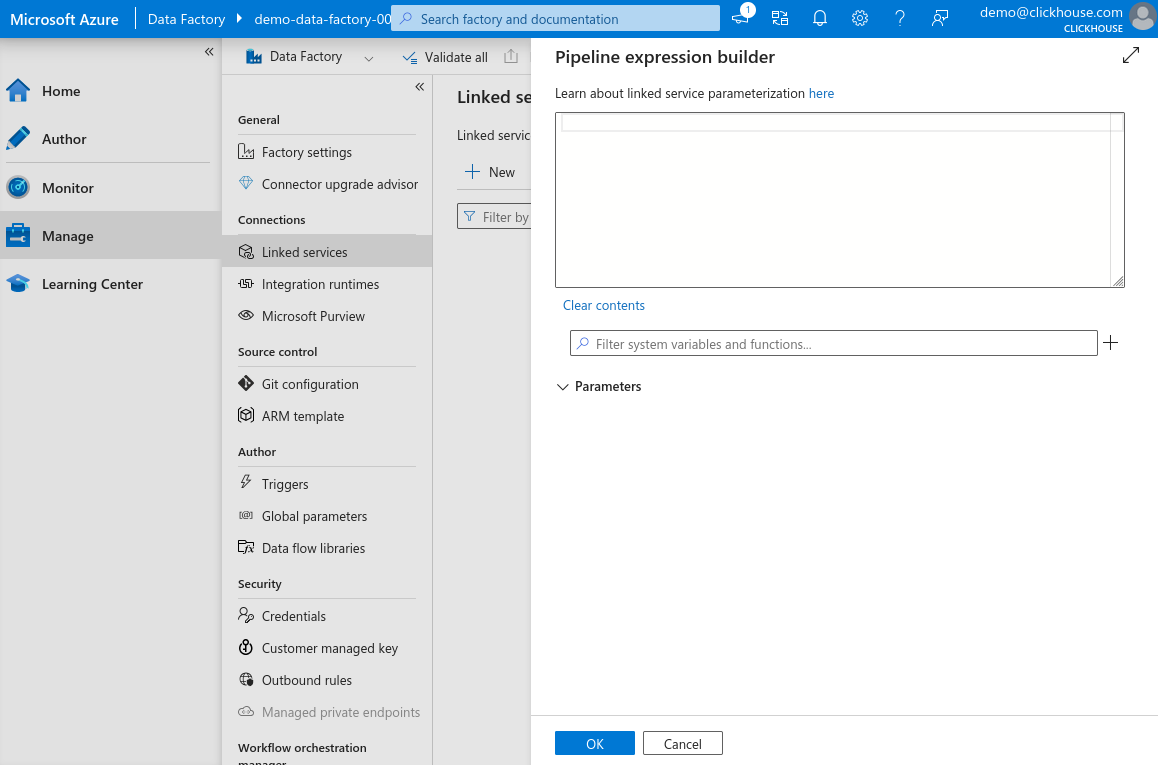 Пустое поле Base Url новой связанной службы